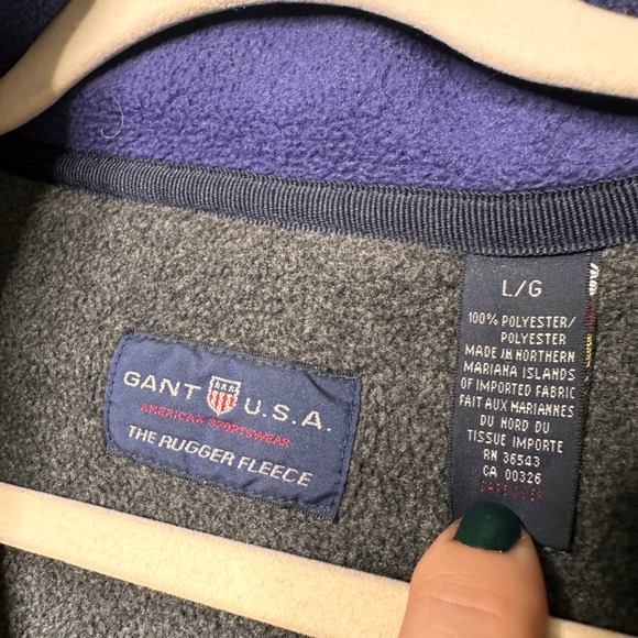 Vtg Gant USA Rugged Fleece Pullover Jacket Blue Embroidered Logo Size Lg Sweater - Picture 7 of 10